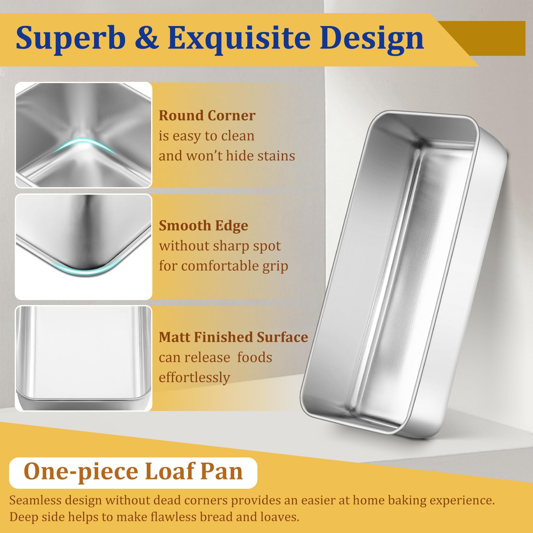 Onader 3lb Loaf Tin, Stainless Steel Large Bread Loaf Pan for Baking Banana Bread Meat Loaf, Lasagna and Cake - Image 3