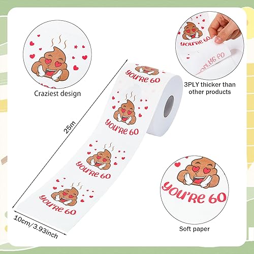 Miniatura 2 de Kosiz Regalos de cumpleaños 60 para hombres y mujeres, paquete de 3 rollos de papel higiénico divertido de 3 capas, papel higiénico de cumpleaños,