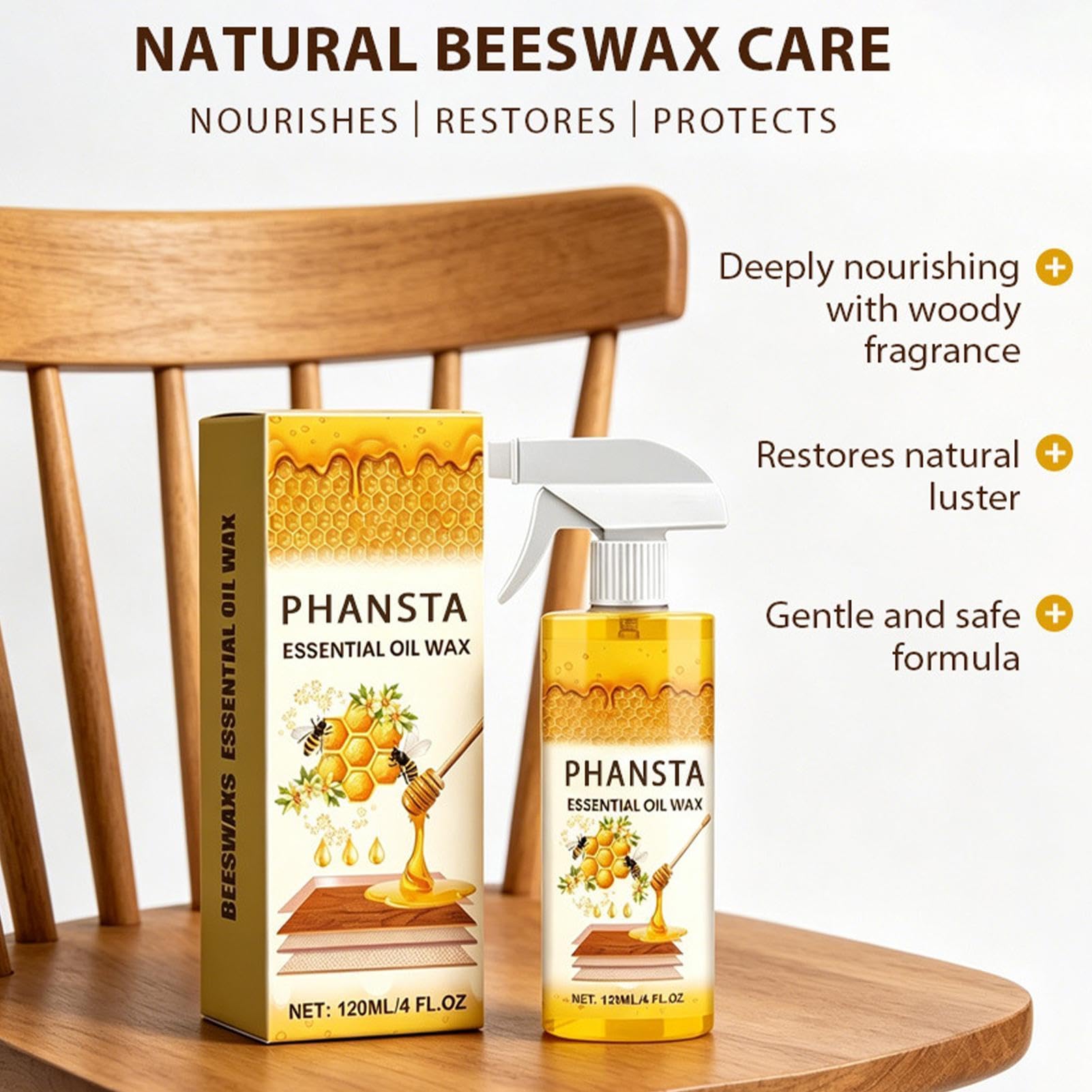 Polerowanie Drewna Woskiem Pszczelim,120ml Naturalna Wielofunkcyjna Przenośna Odżywka,Spray Do Drewna Z Gąbką - Do Wnętrz: Podłogi, Stoły, Krzesła, Salon, Sypialnia