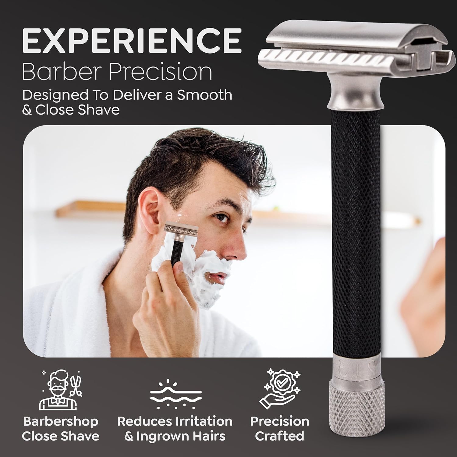 Parker Safety Razor Parker Variante regolabile doppio bordo rasoio di sicurezza e 5 Premium Blades - (Metallizzato) Grafite