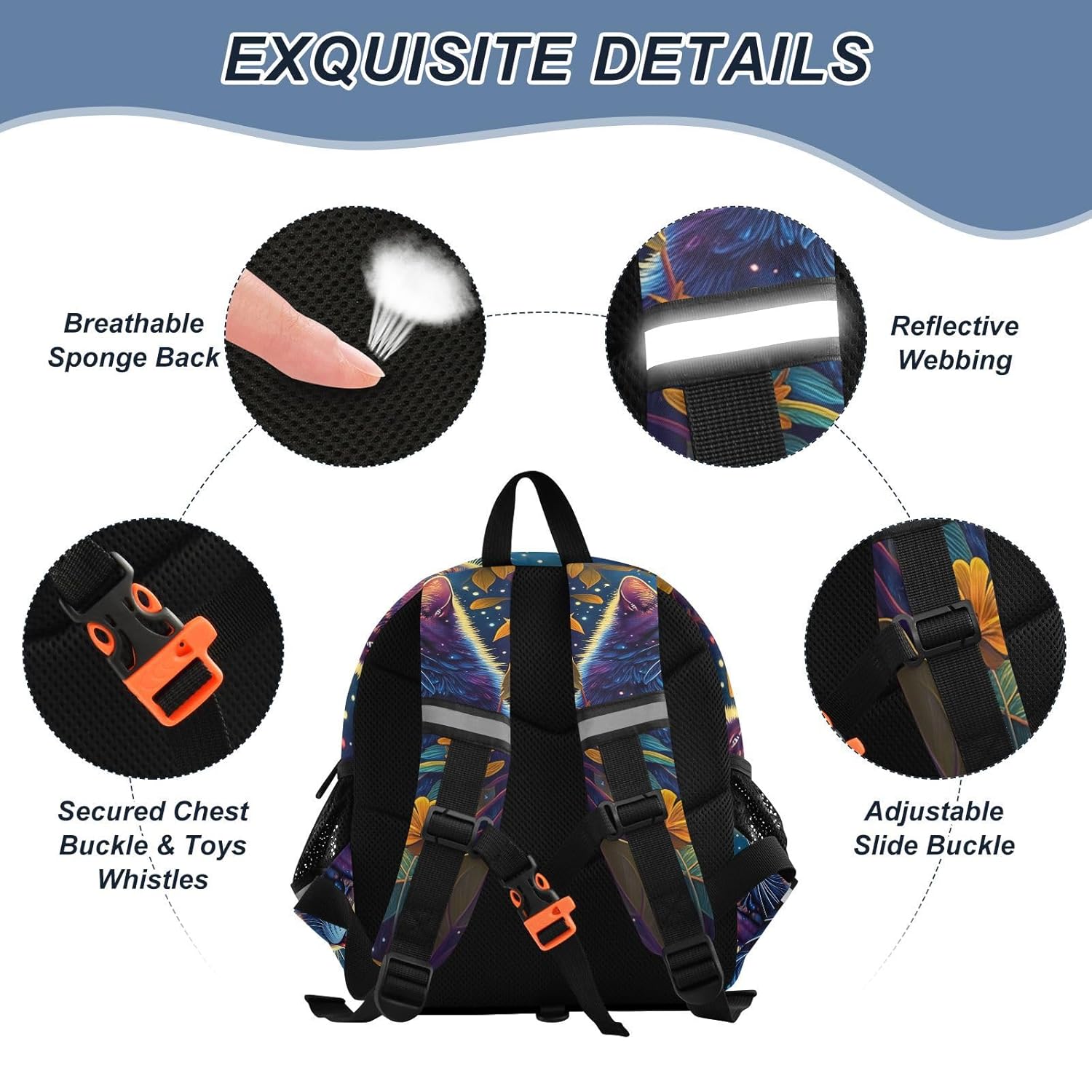 Cat Butterfly Flowers Blue Toddler Harness Backpack for Boys Girls 3-6 Years Kids Backpack with Anti Lost Safety Leash Baby Harness Bookbag for Preschool Travel Walking