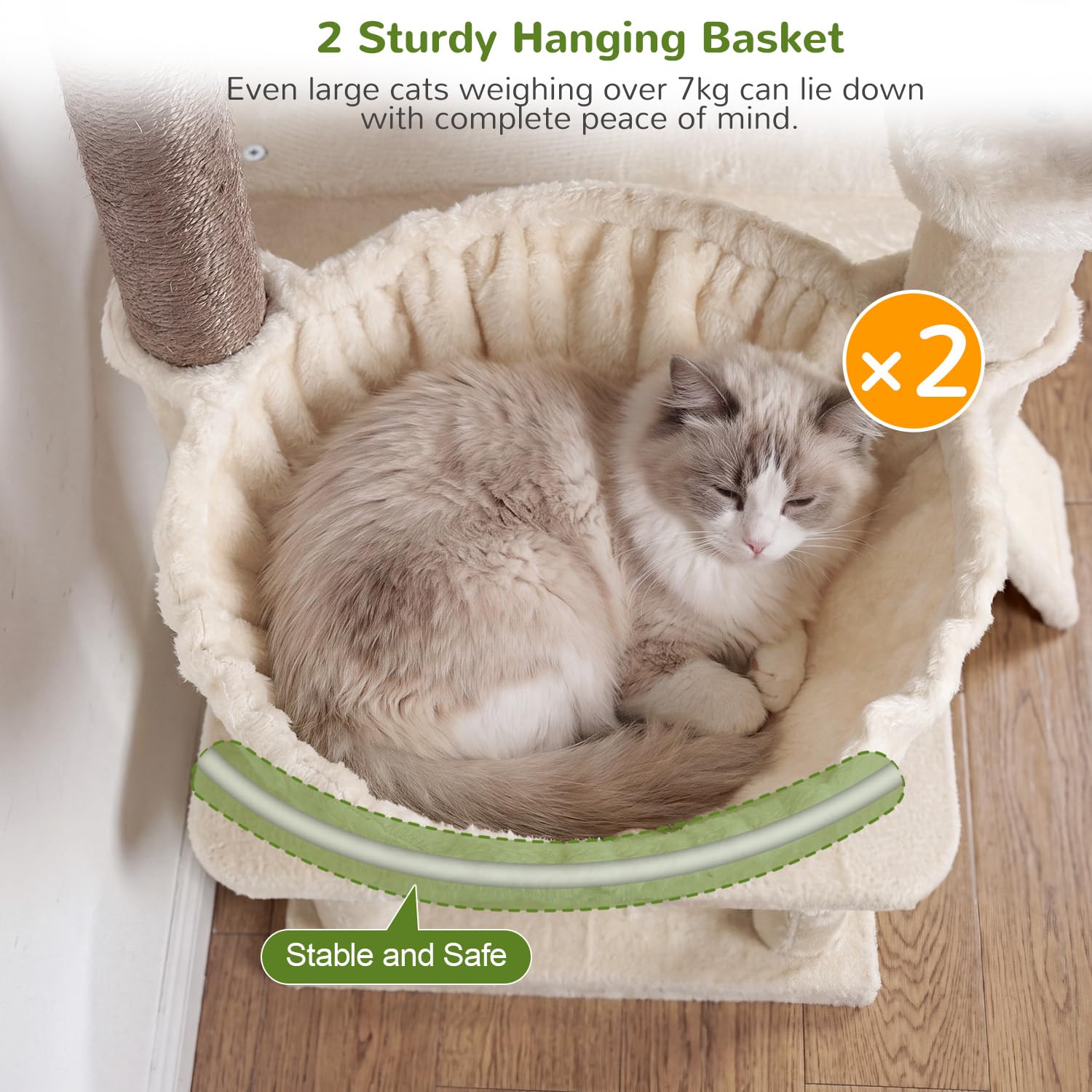 Globlazer Árbol Rascador Beige XXL Estable 190 cm para Grande Gatos F74C | Diseño estable y antivuelco, 2 Tabla Rascar Sisal, manual ilustrado.Árbol Rascador para Grande Gato Adulto Gatos Más de 7 kg.
