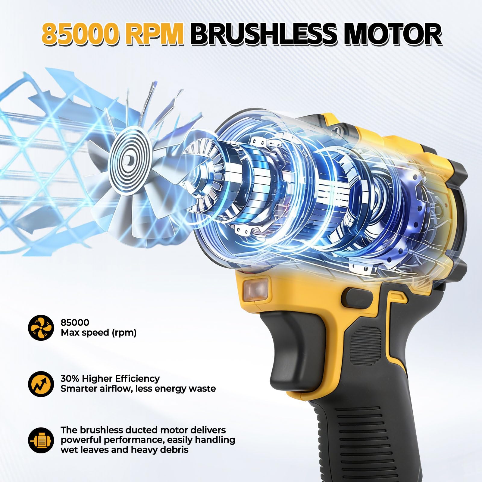Soplador y aspiradora inalámbricos 2 en 1 compatibles batería Dewalt 18V, soplador aire sin escobillas 150 W/aspiradora aire comprimido con 5 boquillas para automóviles talleres teclados (sin batería)