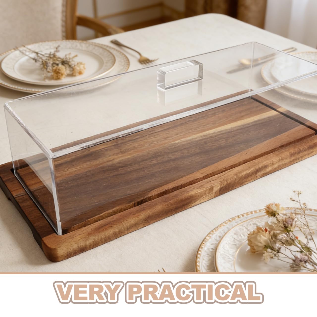 Présentoir à Gâteaux Avec Couvercle en Bois et Acrylique