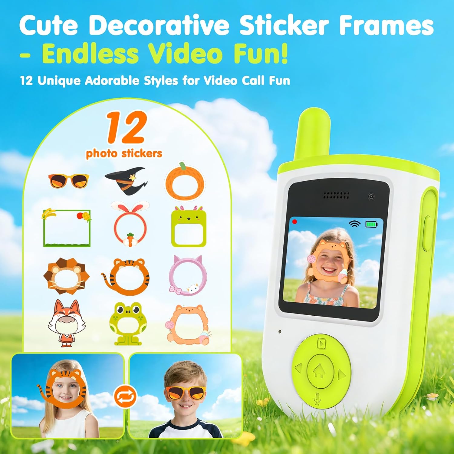 Video Walkie Talkies for Kids, Rechargeable Long Range Smart 2-Way Radio with HD Camera, Video/Voice Chat/Emojis/Games, Educational Outdoor Indoor Toys, Birthday Gifts for Boys Girls Age 4-12 (2 Pack)