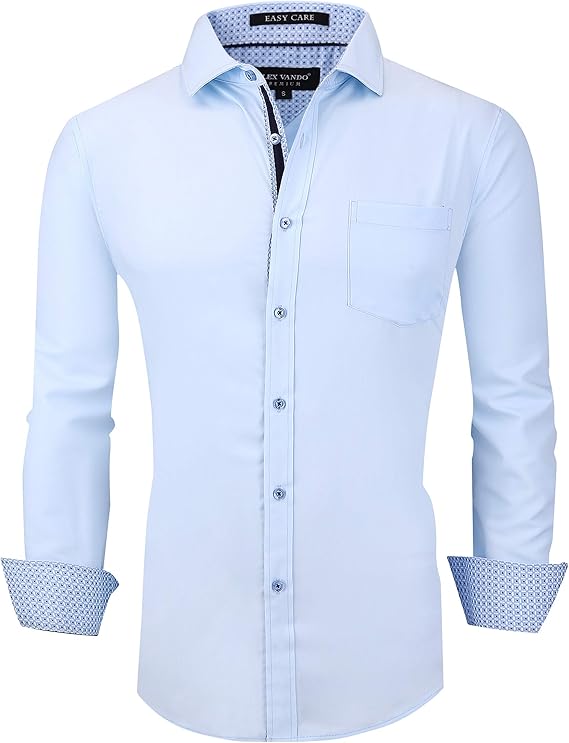 Alex Vando Mens Dress Shirts Wrinkle Free Regular Fit Stretch Bamboo Men Shirt