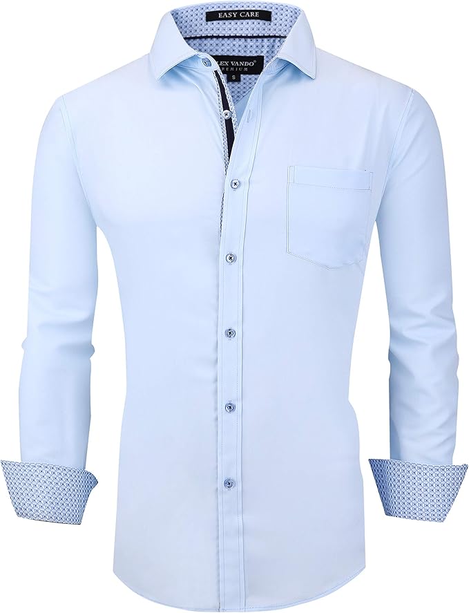 Alex Vando Mens Bamboo Dress Shirts Wrinkle Free Regular Fit Stretch Button Down Shirt