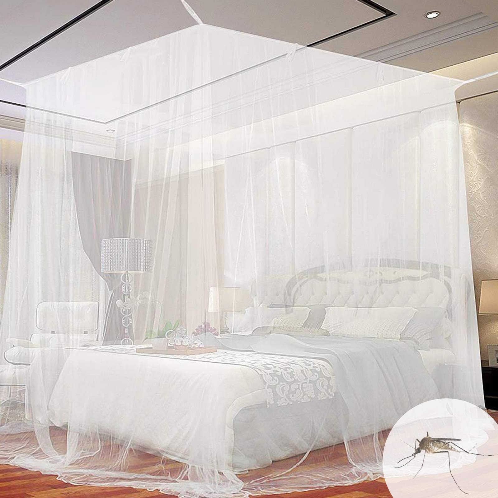 Zanzariera Letto,Zanzariera da principessa,baldacchino per letto matrimoniale (White)