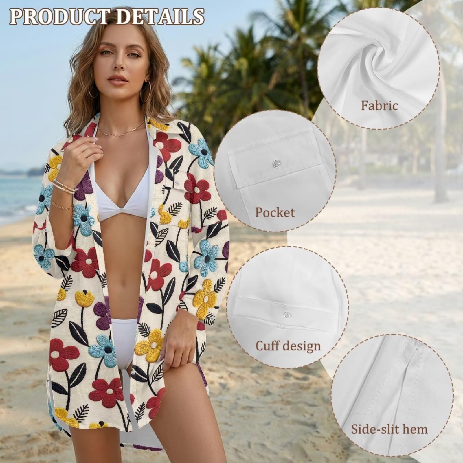Copricostume da spiaggia da donna, copricostume da donna con bottoni, camicia da spiaggia con tasca, S-3XL