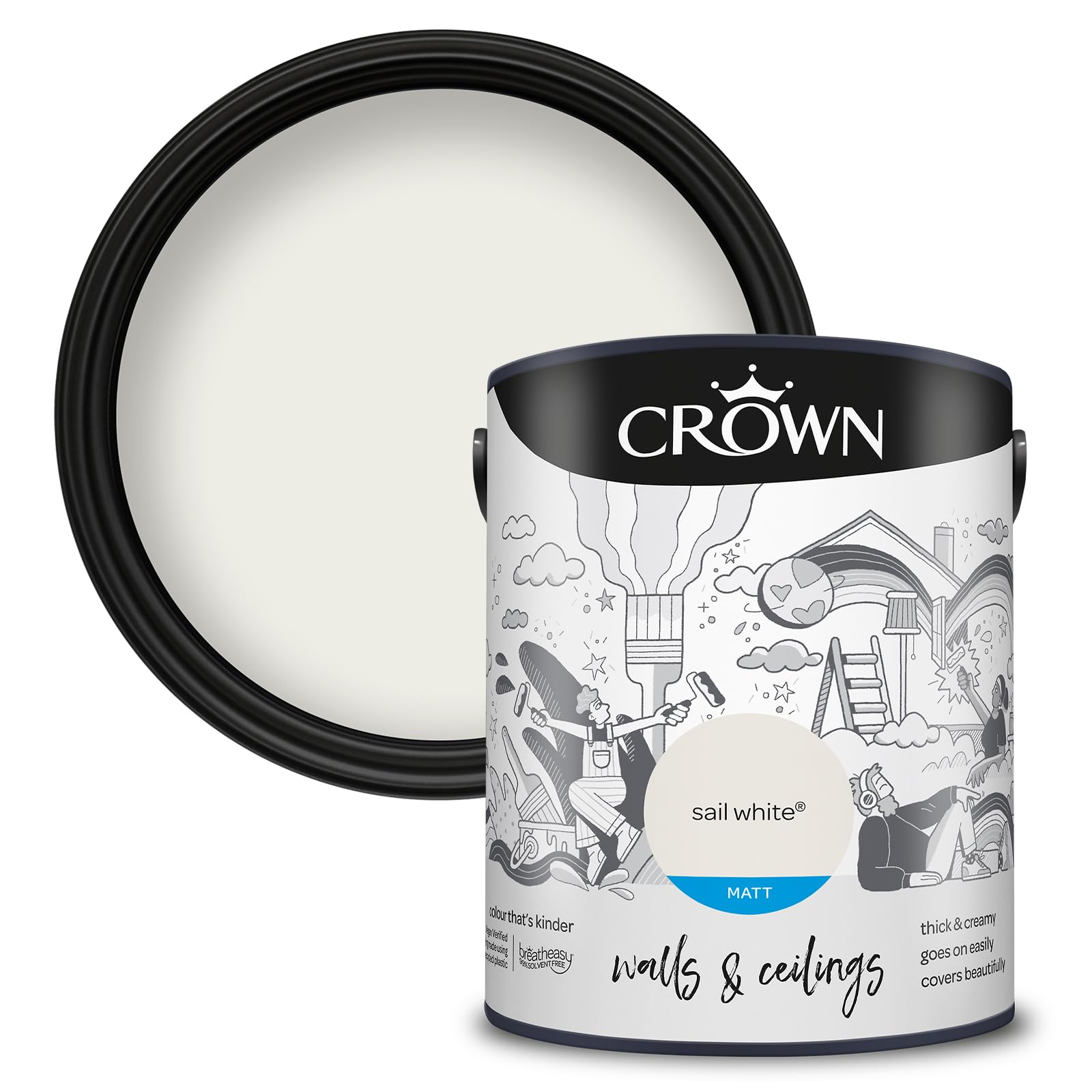 Crown Paints Crown Breatheasy Matt Emulsion Paint 5L - Sail White
