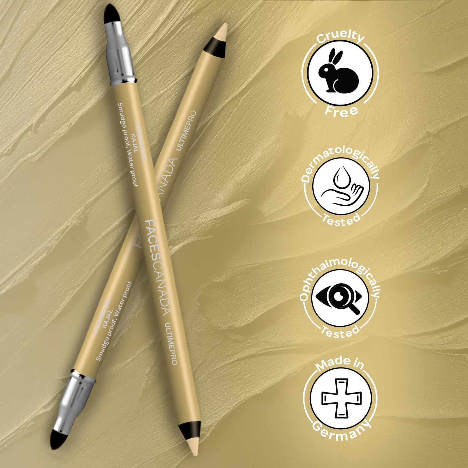FACESCANADA Ultime Pro Intense Gel Kajal With Smudger & Sharpener - Sand Beige, 1.2 G | 24 Hr Long Stay | Waterproof & Smudgeproof | One Swipe Smooth Application | 3-In-1 Kajal, Eyeliner - Image 7 thumbnail