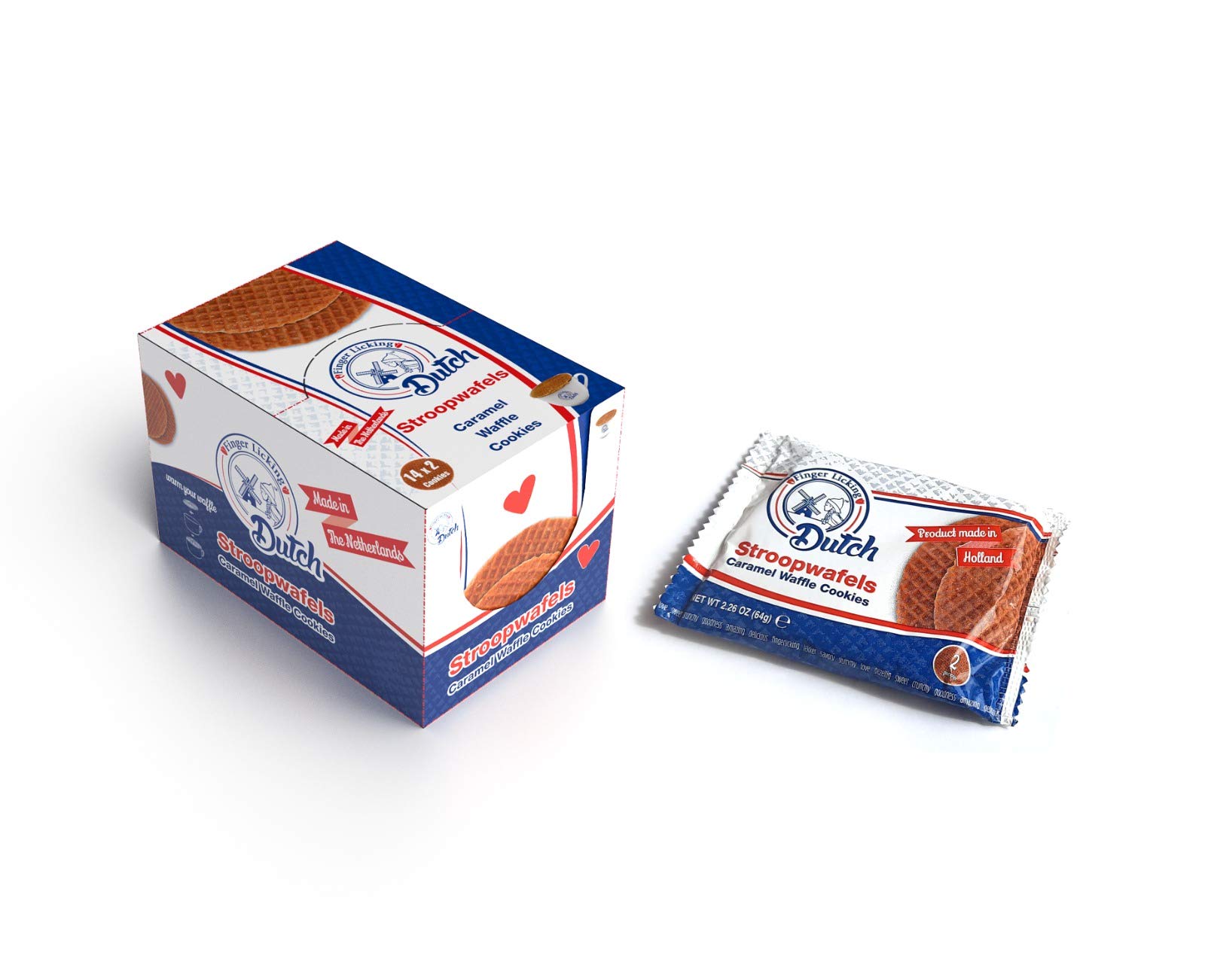 Authentic Caramel Stroopwafels Made in Netherlands - Office Snacks - Non-GMO - 0 Trans Fat -14 Duo Packs, Total 28 Caramel Waffle Cookies.