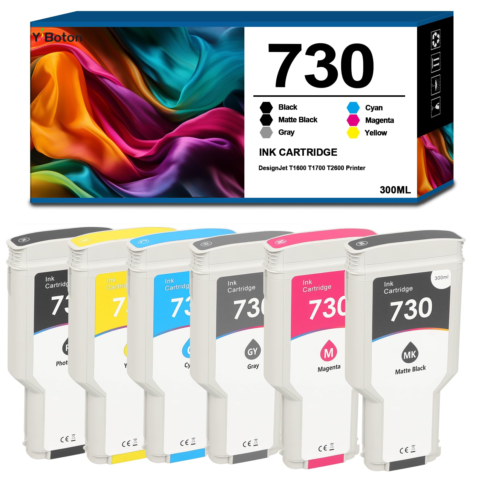 730 Ink Cartridge 6-Pack P2V68A P2V69A P2V70A P2V71A P2V72A P2V73A