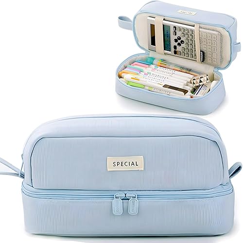 Miniatura 13 de MAMUNU Estuche para lápices de gran capacidad, estuche estético, estuche para lápices con compartimentos con cremallera, asa portátil, estuche