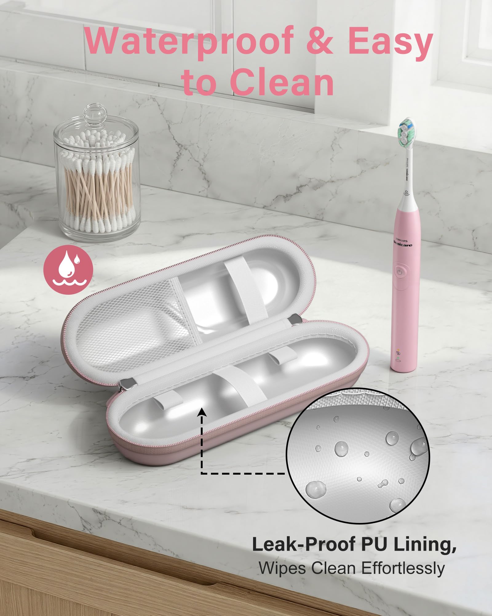 ProCase 歯ブラシケース 携帯用 コンパクトな旅行用 EVA製 Oral-B Philips対応 - ピンク | 電動歯ブラシケース,アクセサリー収納付き,多機能,軽量,耐久性,持ち運び便利,出張や旅行に