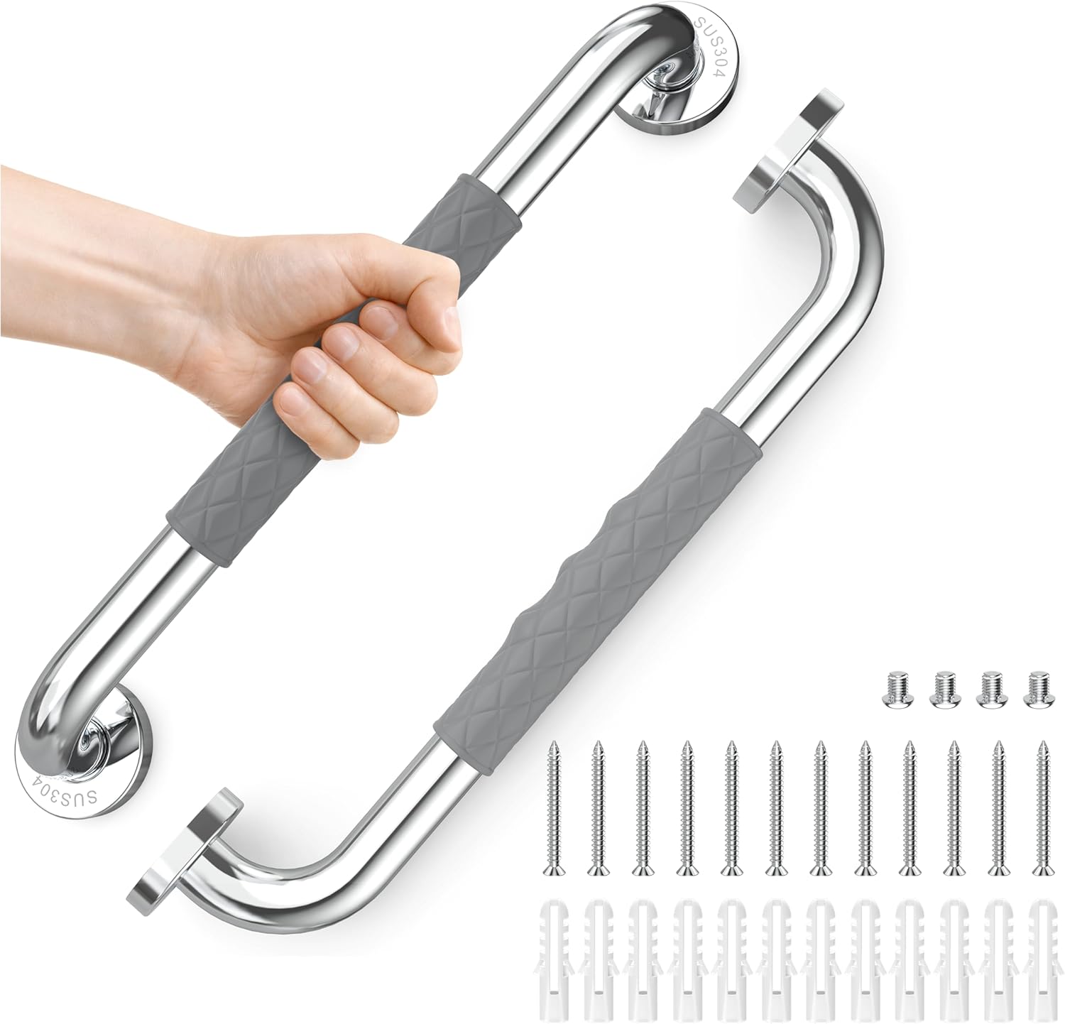 opove 16″ Grab Bars for Shower and Bathroom, Anti-Slip Shower Handles for Elderly, Seniors, Handicap & Pregnant Women, Gray (2 Pack)