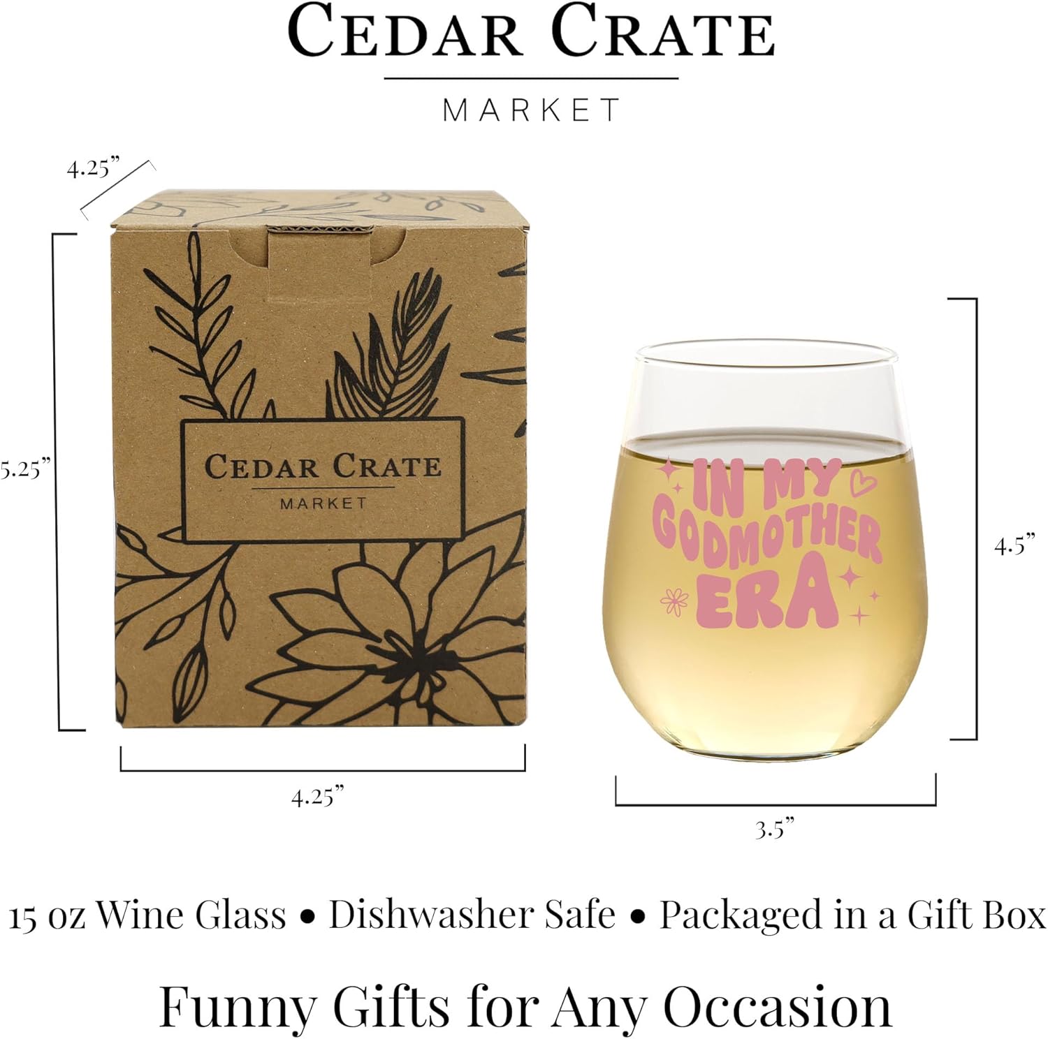 Wine Glass for Godmothers | In My Godmother Era | Best, Cool, Happy Appreciation Gift for Godmother, Proposal Gift, Thank You, Birthday, Mother's Day Ideas, Made in USA Stemless Wine Glass, 15 Oz - Image 5