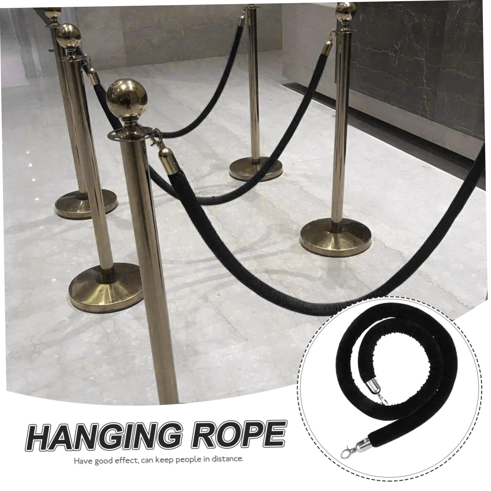 COOLHIYA Crowd Control Rope Barrier Velvet Stanchions Rope Crowd Control Divider Stainless Steel Black Crowd Control Barrier