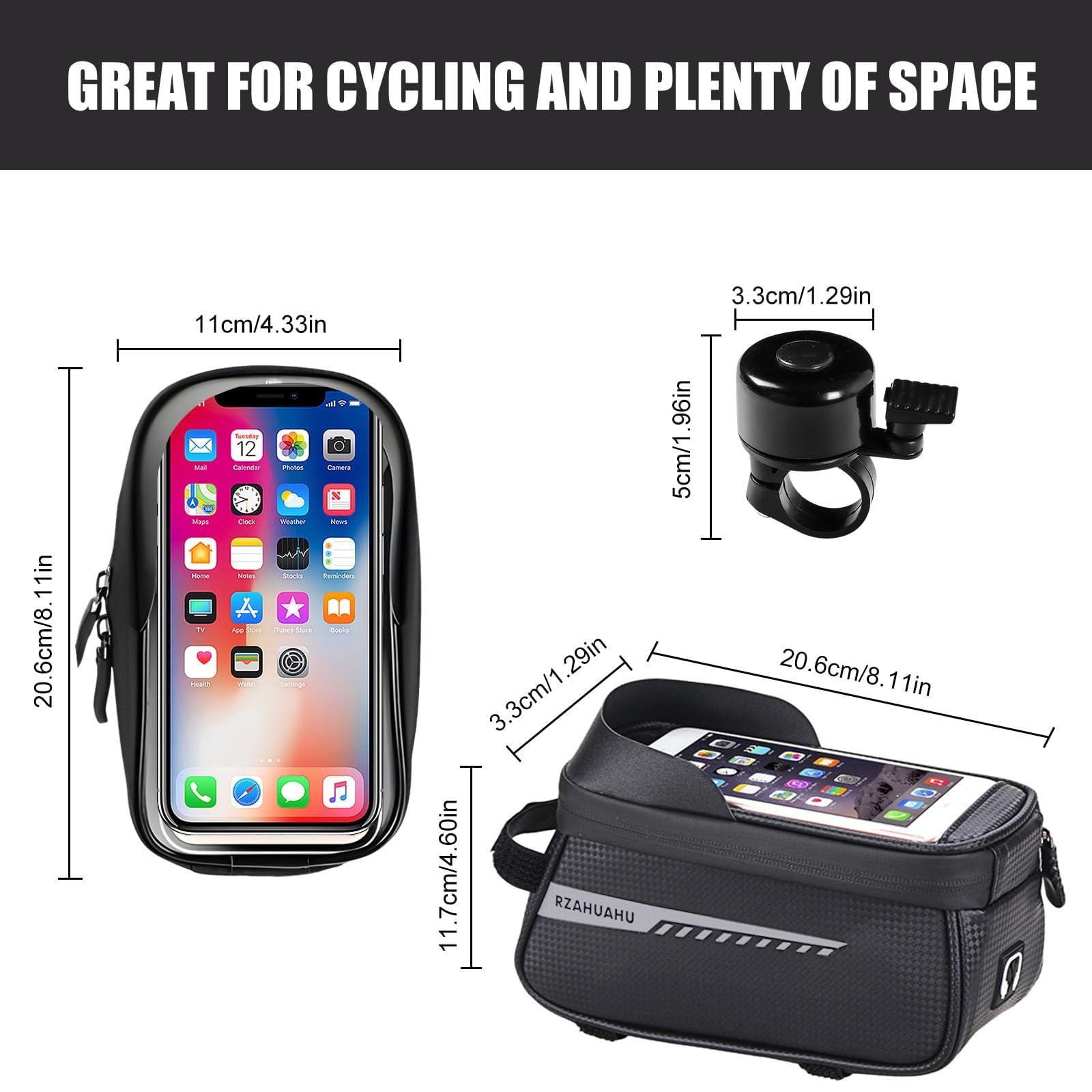 Borsa da Bicicletta per Telaio Anteriore Impermeabile – Borsa Portaoggetti con Touch Screen, Ideale per Città, MTB e Uso Quotidiano, Accessorio Essenziale per Ciclisti