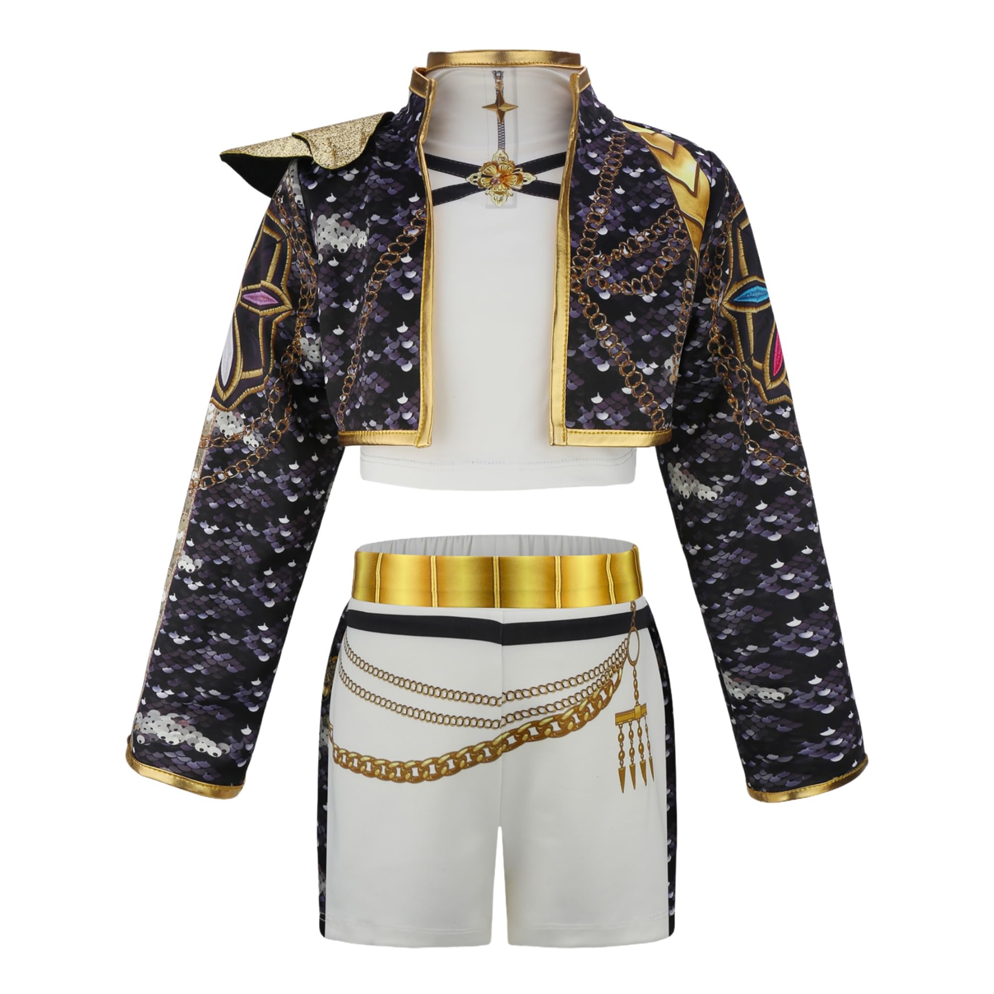 Tangsenyu Printing Rumi Costume Kids Fancy Outfit Include Jacket T-shirt and Shorts