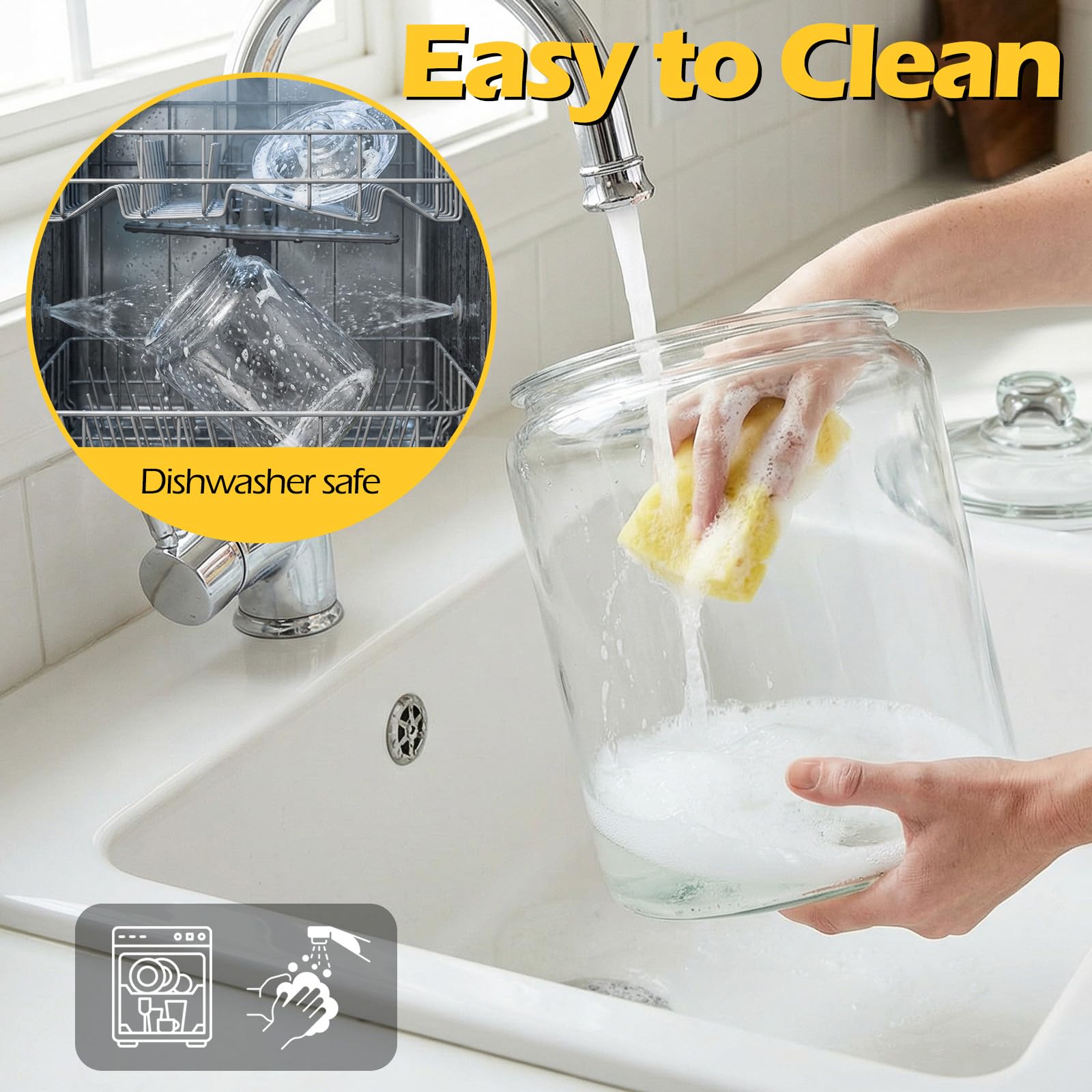Masthome Grand bocal en verre de 3,8 l avec couvercle, hermétique, passe au lave-vaisselle, boîte de rangement en verre à large ouverture pour pâtes, farine, noix, biscuits, etc