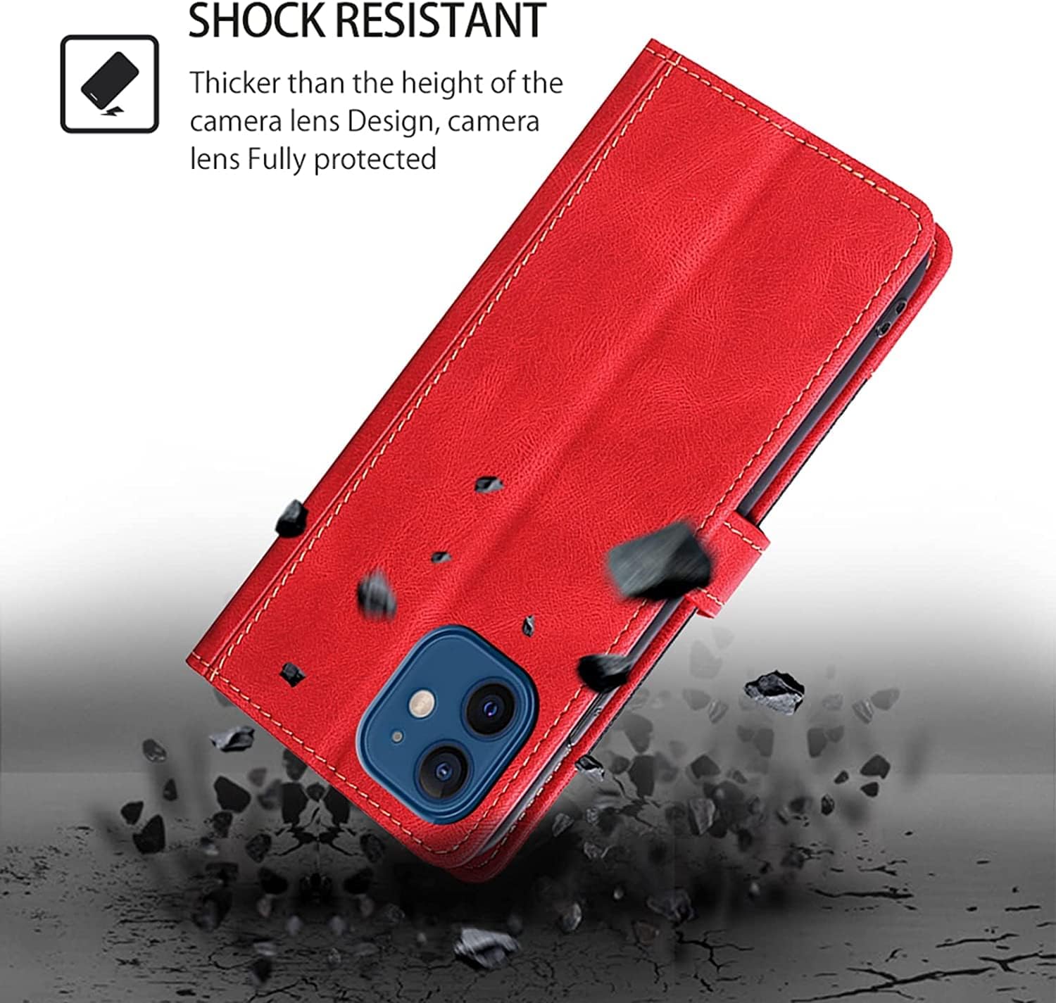 Flip Case for iPhone 14/14 Plus/14 Pro/14 Pro Max with Card Holder, Durable Leather Wallet Stand Phone Cover Magnetic Closure Shockproof TPU Inner Shell (Color : Red, Size : 14)
