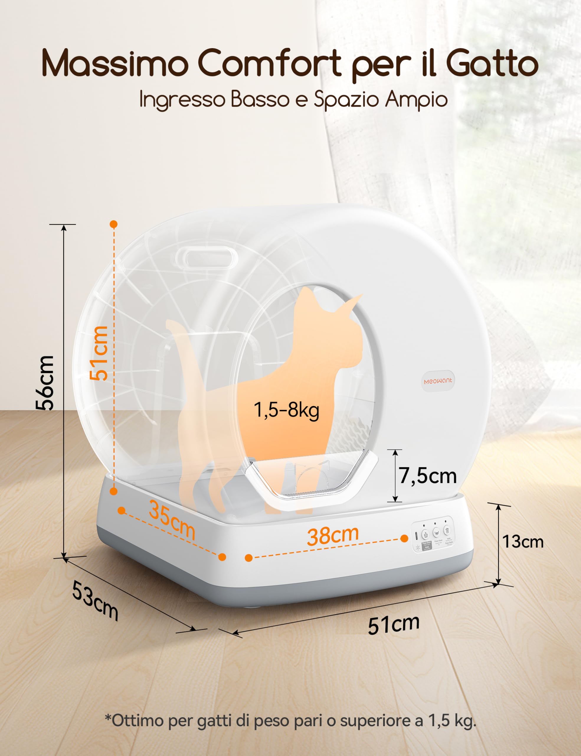 MeoWant Lettiera Gatto Autopulente, 57,6L Lettiera Automatica per Gatti con Sacchi Spazzatura e Tappetini Gatti per Multi Gatto, Isolamento Odori, Pulizia Facile, Comando APP
