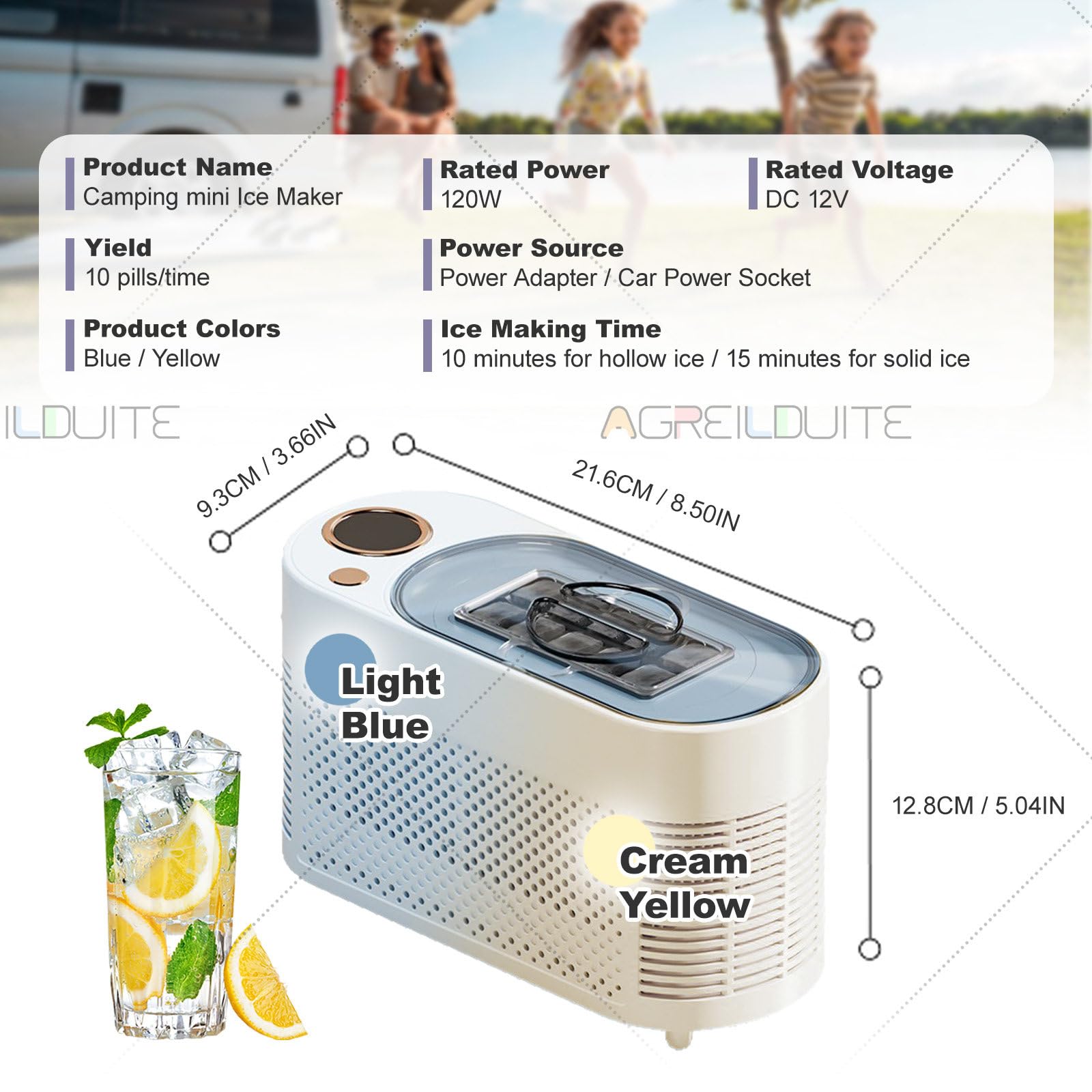 Mini fabbricatore di Ghiaccio Portatile, fabbricatore di Ghiaccio per Auto da 12 V con Doppia Alimentazione CA e CC, Produzione di Ghiaccio Rapida in 10-15 Minuti Creamy-White