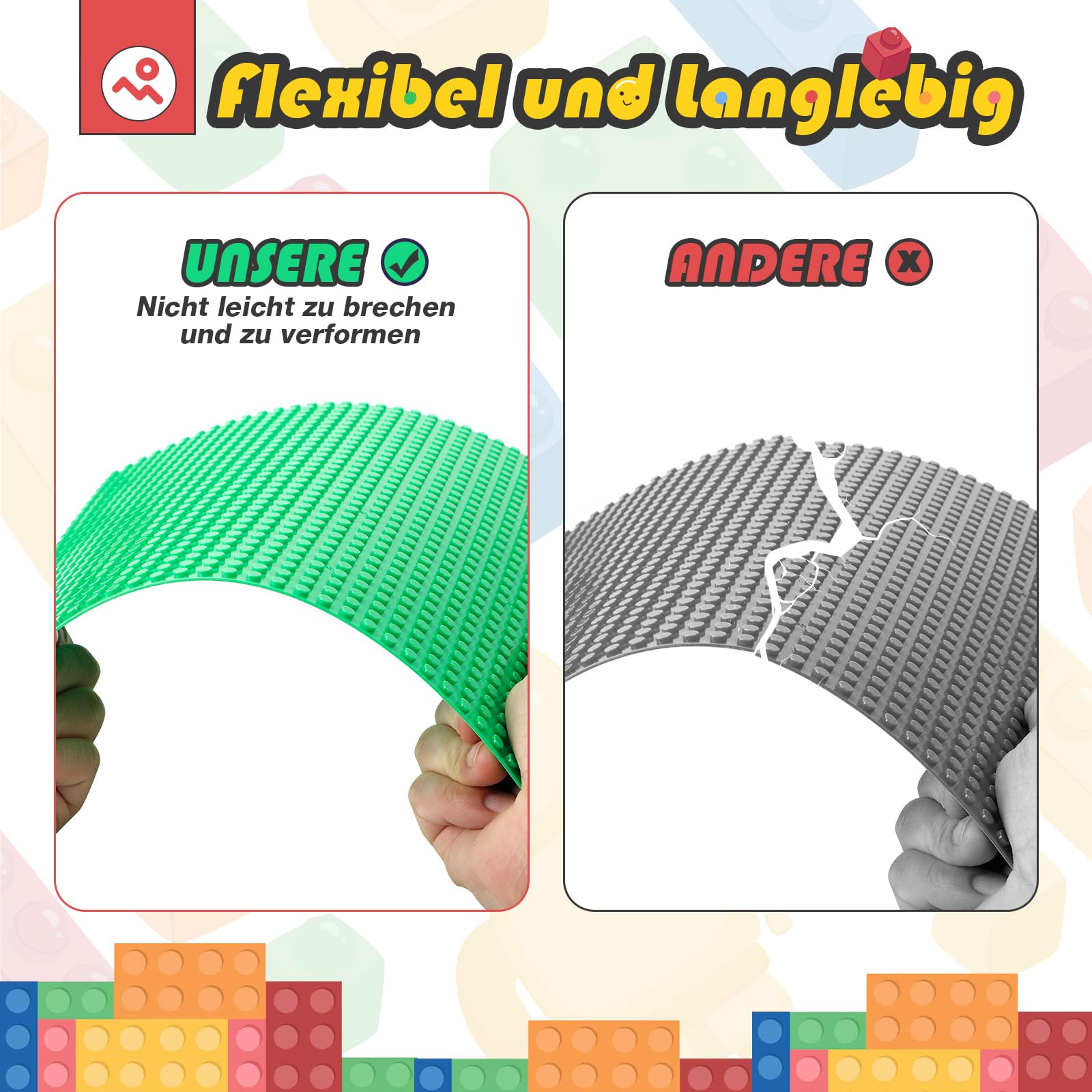 HUIZDQ 12 Stück Klassische Grundplatten für Bauklötze, 100% kompatibel mit Allen großen Marken, mit 32 X 32 Noppen, Grau/Grün/Blau