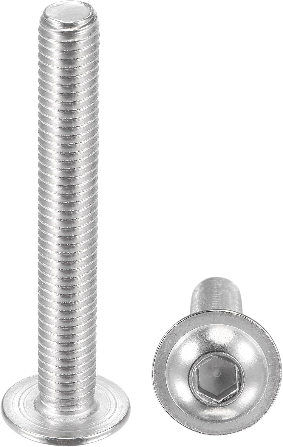 sourcing map Flanged Button Head Socket Cap Screws, M8x60mm Hex Socket Drive Screw, 304 Stainless Steel Fasteners Bolts