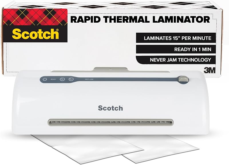 Rapid Thermal Laminator, 9 inch | Ready in 1 Minute, Never Jam Technology Automatically Prevents Misfed Items, Includes 2 Pouches, TL909X-EF