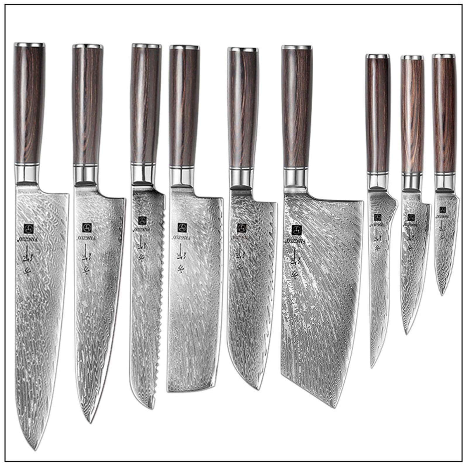 1-9PC Kitchen Knife Set Professional Damascus Steel Chef Bread Paring Santoku Sharp Nakiri Cook Knife Kitchen Knife F210