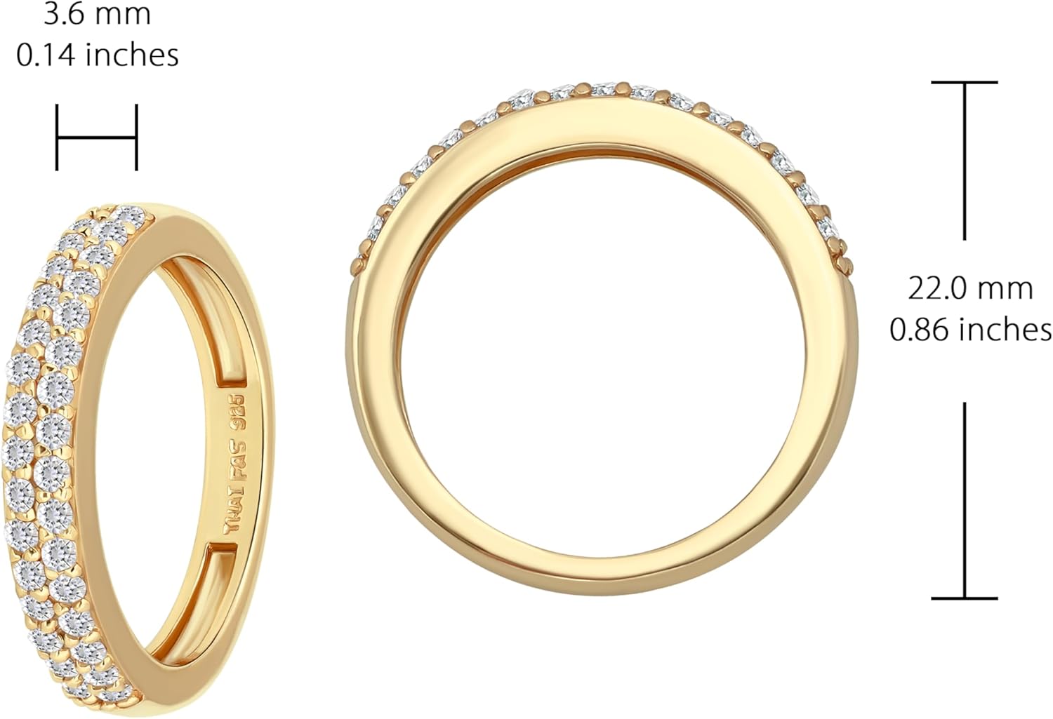 Hoops & Loops 925 Sterling Silver Cubic Zirconia 2-Row Round-Cut Eternity Band Ring for Women Teen Girls, Silver, Yellow & Rose Gold