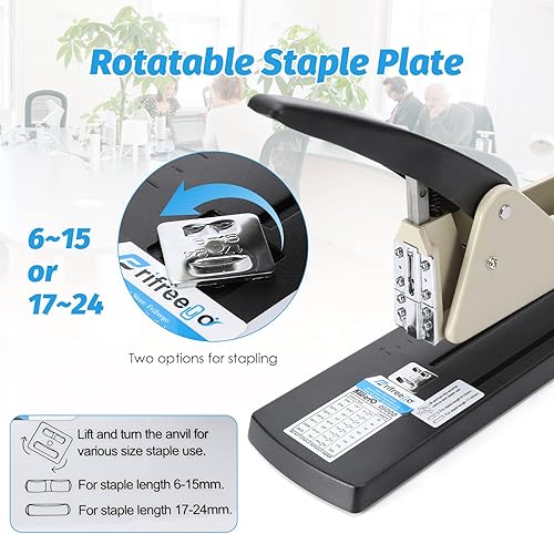 Miniatura 6 de Engrapadora de largo alcance, engrapadora de brazo largo resistente, capacidad de 200 hojas, regalo de 4000 grapas, profundidad de grapado ajustable