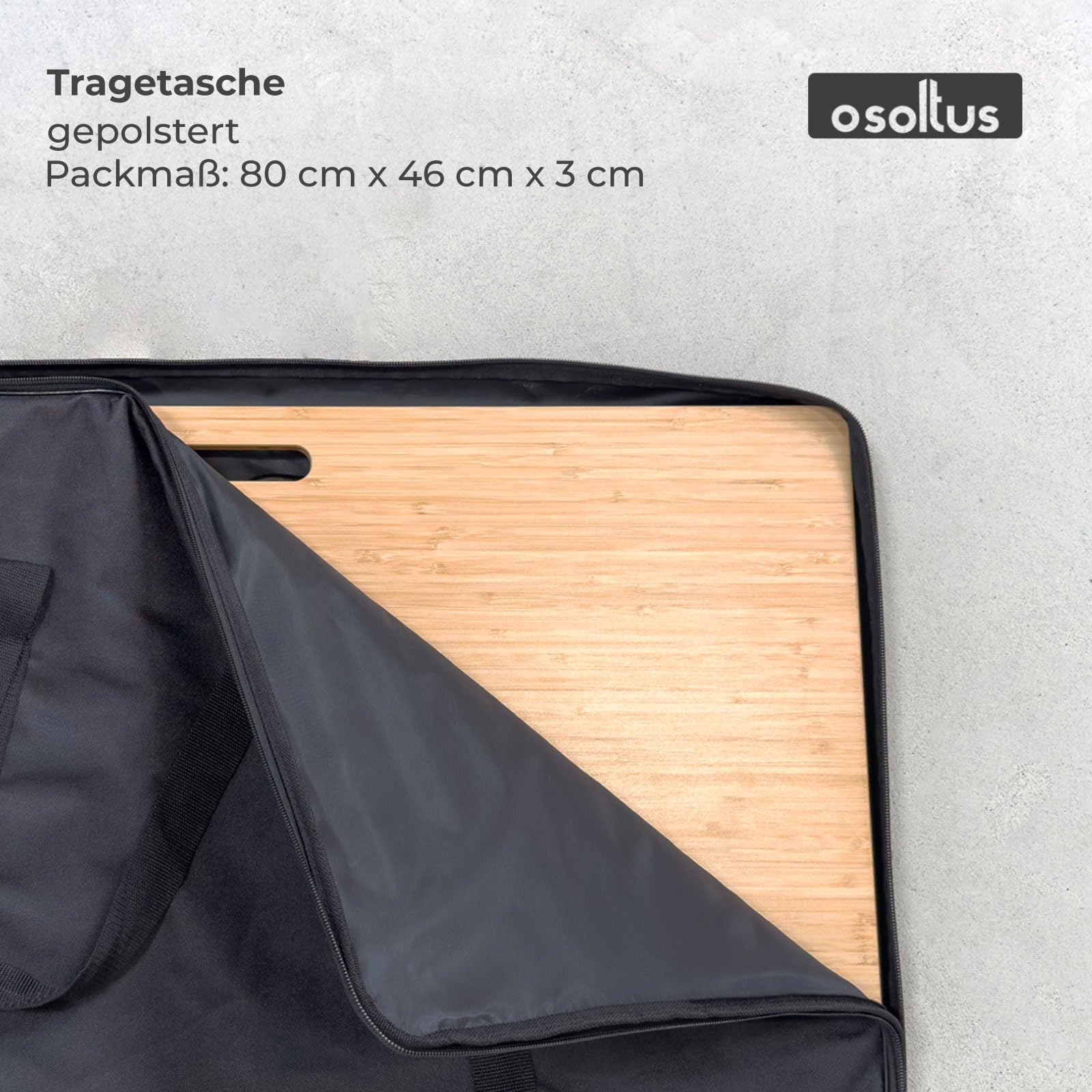 osoltus Campingtisch Blavand Bambustisch klappbar Tabletttisch mit Gasdruckfeder