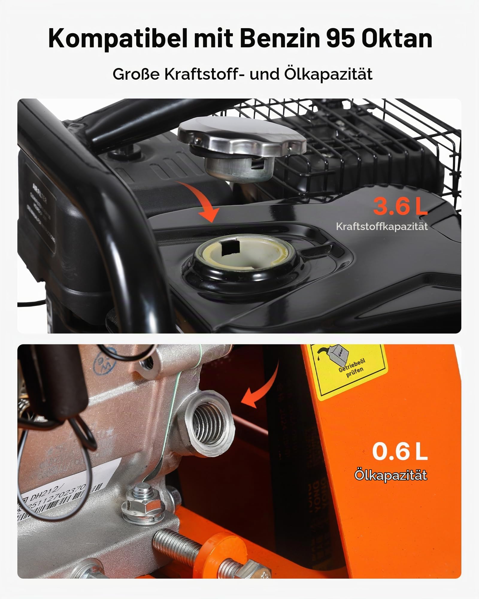 VEVOR Benzin Rüttelplatte, 6,5 PS (212 CC) Motor, 6400 U/min Vibrationsstampfer, 15 kN Verdichtungsdruck, Platte 530x400 mm, Handgeführter Rüttler für Pflasterarbeiten, Asphalt & Fundamente