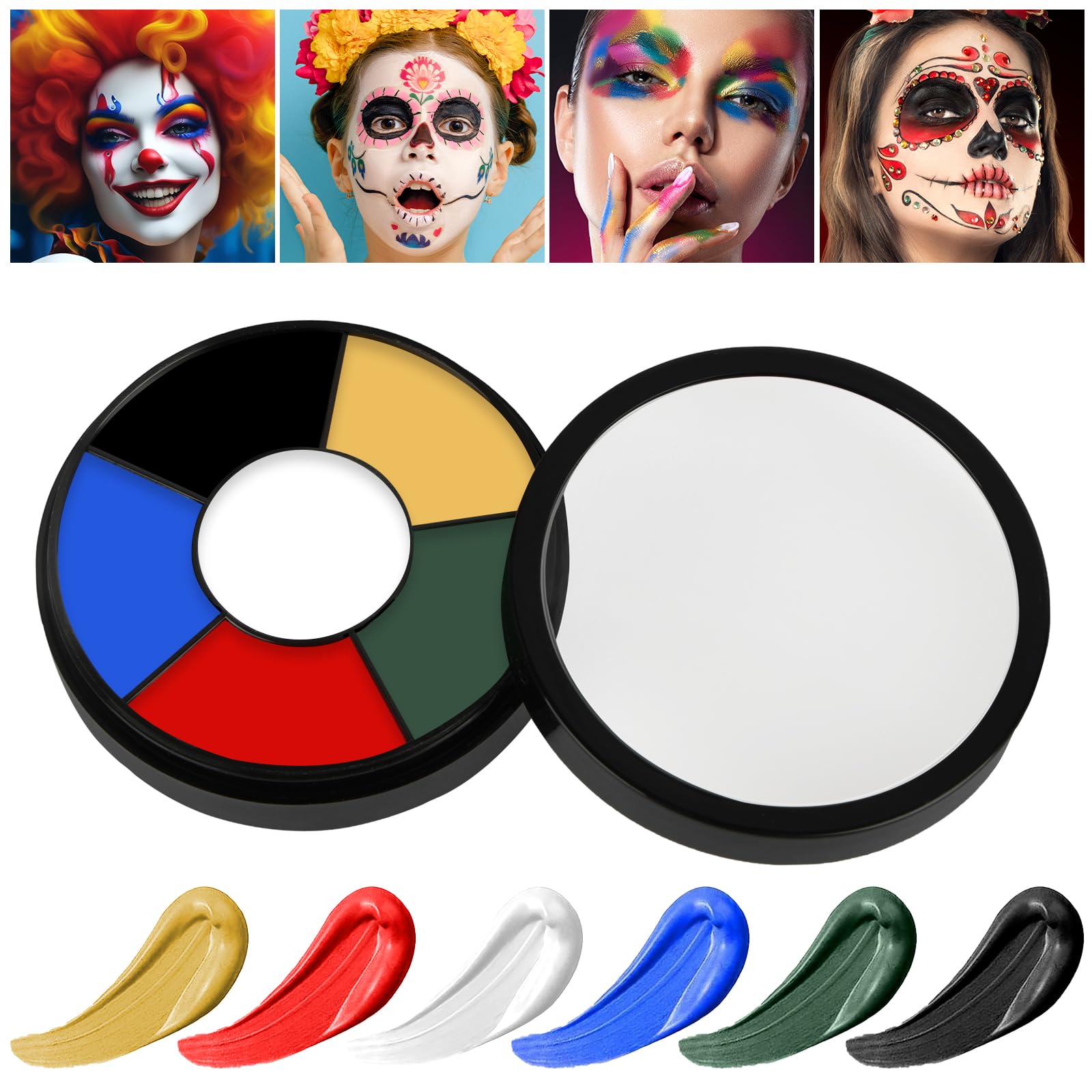 AOOWU Makijaż na Halloween, 6 kolorów, farba do ciała, Halloween, makijaż dla dzieci, zestaw do makijażu twarzy czaszki, karnawał, zestaw do makijażu SFX, zombie, wampira, cosplay, 10 g