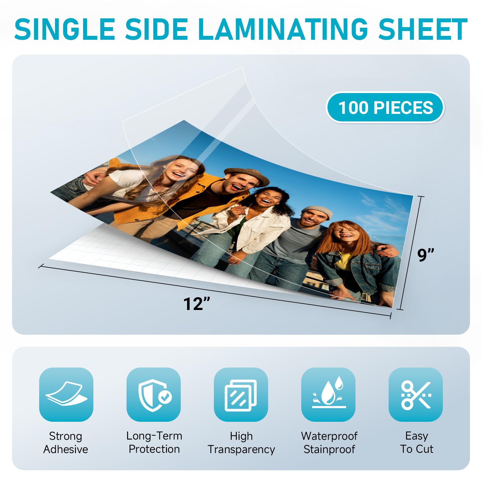 T&W SAME FILM Paquete de 100 hojas de laminación autoadhesivas, capacidad para papel laminado de 8.5 x 11 pulgadas, hojas de laminación de 9 x 12 pulgadas, tamaño carta, hojas de laminación térmica,