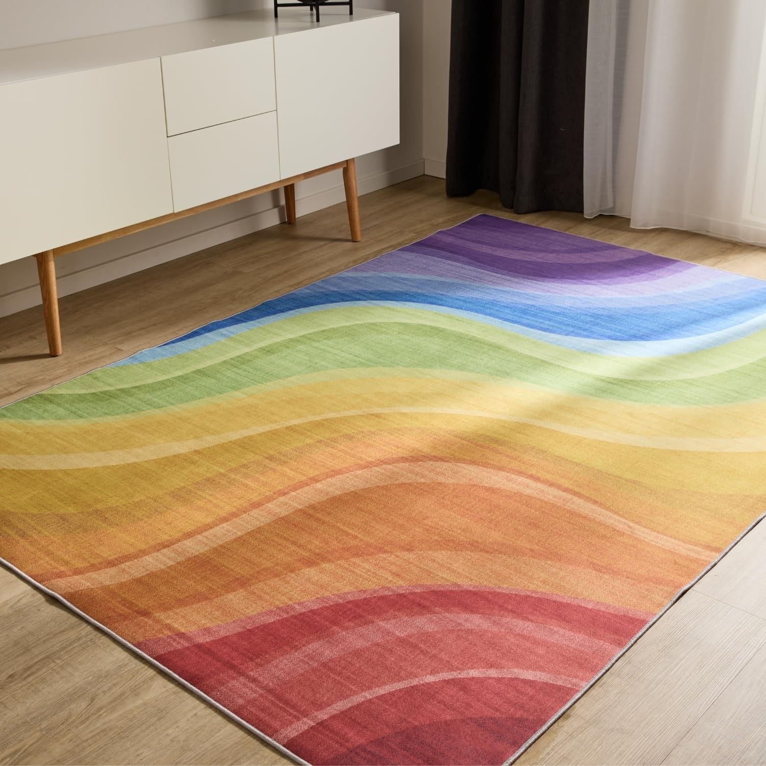 benuta Basic Waschbarer Teppich George - Multicolor/Lila 140x200 cm - Kunstfaser - Rechteckig & im Style: Abstrakt - Pflegeleicht für Wohnzimmer Schlafzimmer