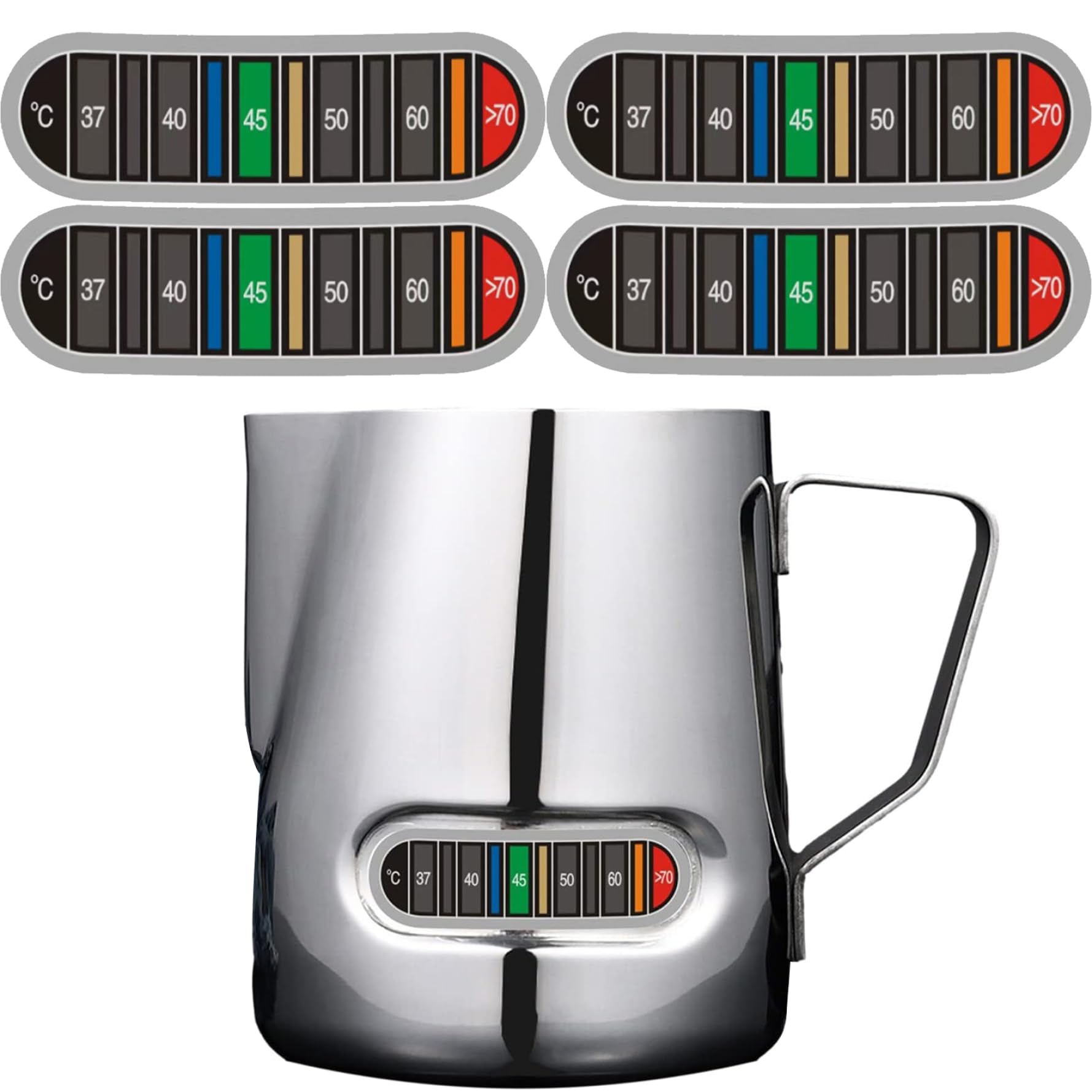 Lot de 4 Bandes de température, Autocollant pour thermomètre à café, étiquette température Changeante Couleur pour Pots à Lait en métal, thermomètre Cuisine, numérique pour a