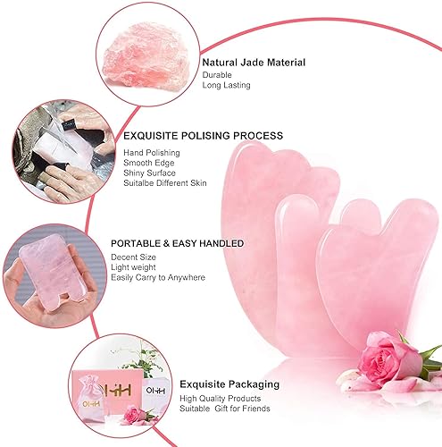 Miniatura 4 de Gua Sha - Juego de herramientas faciales herramienta de masaje de raspado Gua Sha de cuarzo rosa para terapia de acupuntura de spa tratamiento de