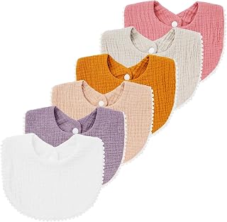 Nishine 6 PACK Baberos de Muselina para Bebé Unisex Niños Niñas Algodón Absorbente Dentición Bandana Baberos Bufanda