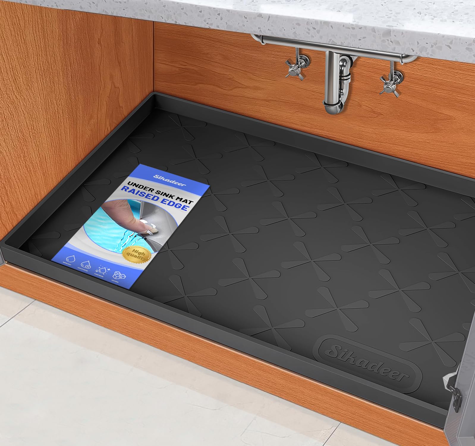 SIKADEER 28" x 19" Under Sink Mat Waterproof, Silicone Mat Kitchen Drawer Shelf and Cabinet Liner, Sink Protector for Kitchen Organizers and Storage,