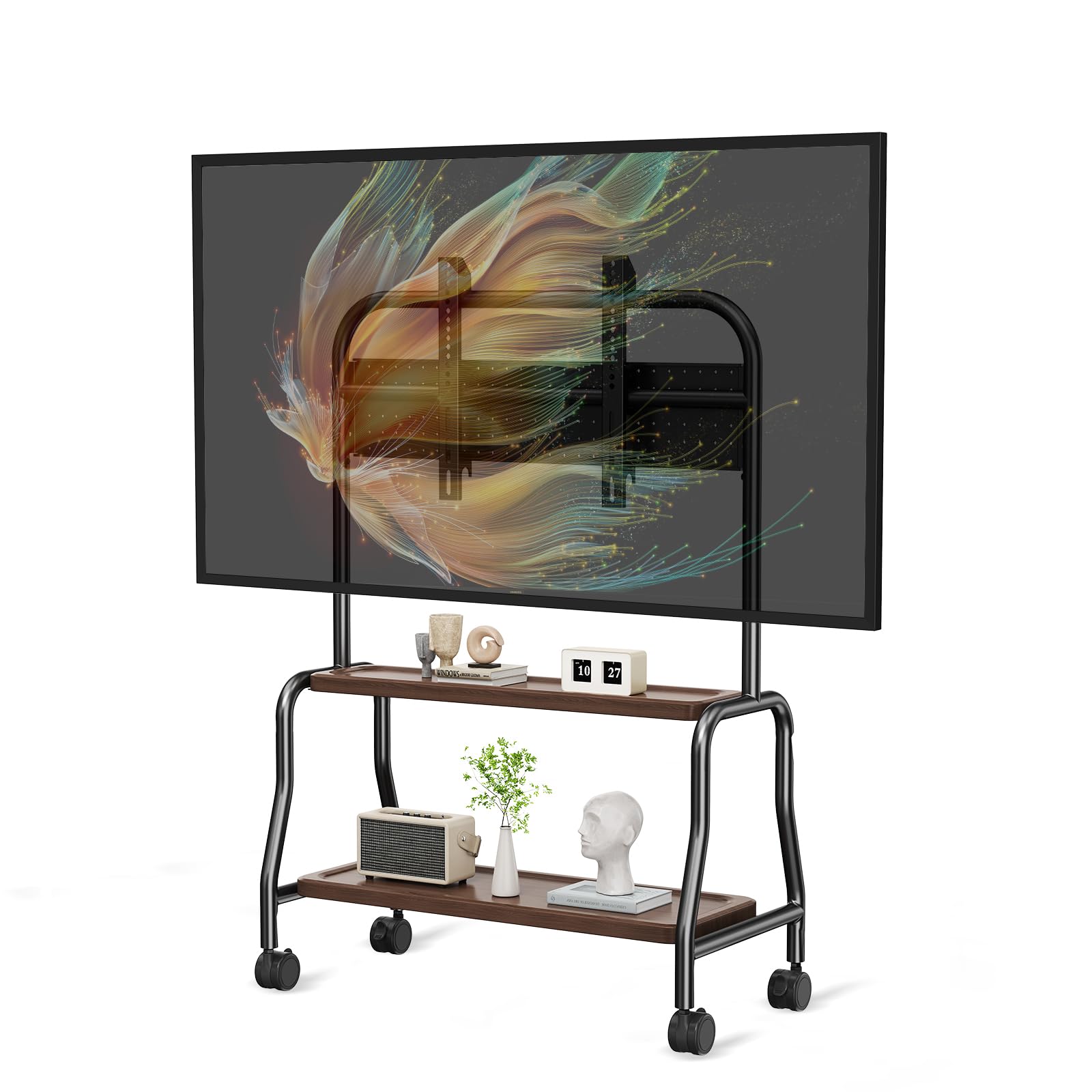 Mobile TV Cart Easel Rolling TV Stand for 32 to 75 Inch LCD LED OLED Flat Panel Screens, Portable Floor TV Stand with Locking Wheels Hold Up to 110