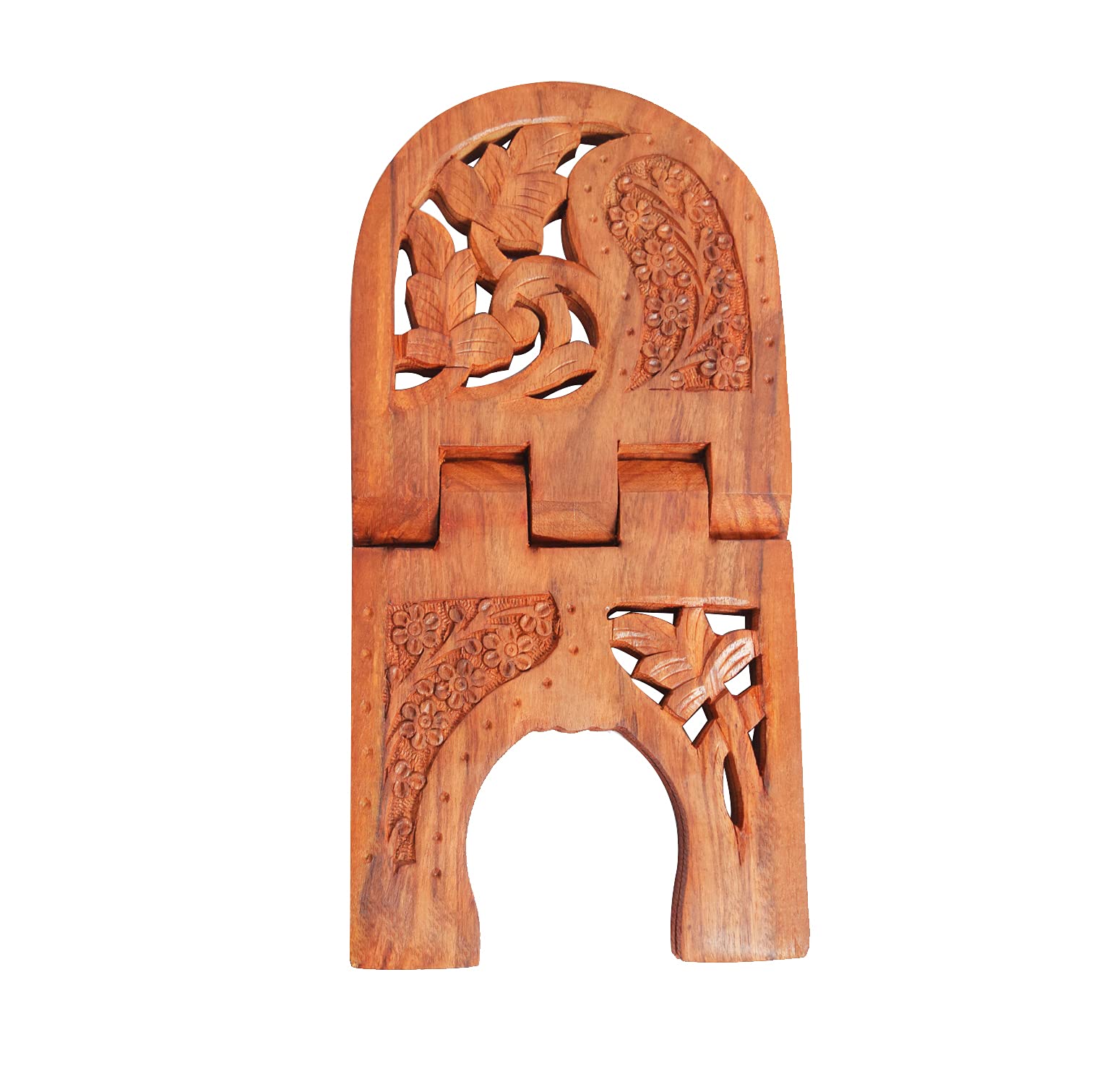 Wooden Hand Carved Foldable Holy Book Stand for Quran, Bible, Ramayan, Guru Granth Sahib, Gita – Rehal Book Holder (13x7x1 Inches)-picture-11