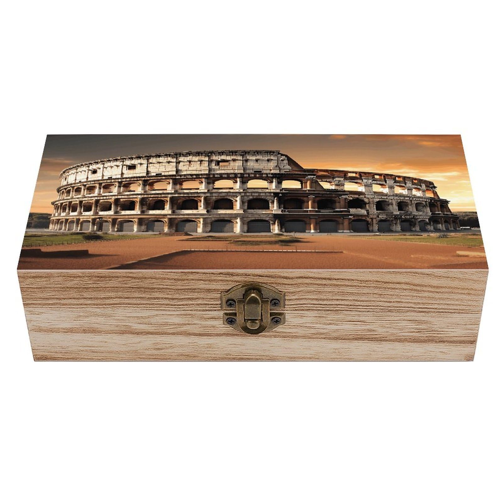 VstaDank Ancient Colosseum Wooden Storage Box Wooden Keepsake Box with Hinged Lid Exquisite Solid Wood Decorative Jewelry Case Memory Box for Jewelry Photos Letters Crafts Trinkets