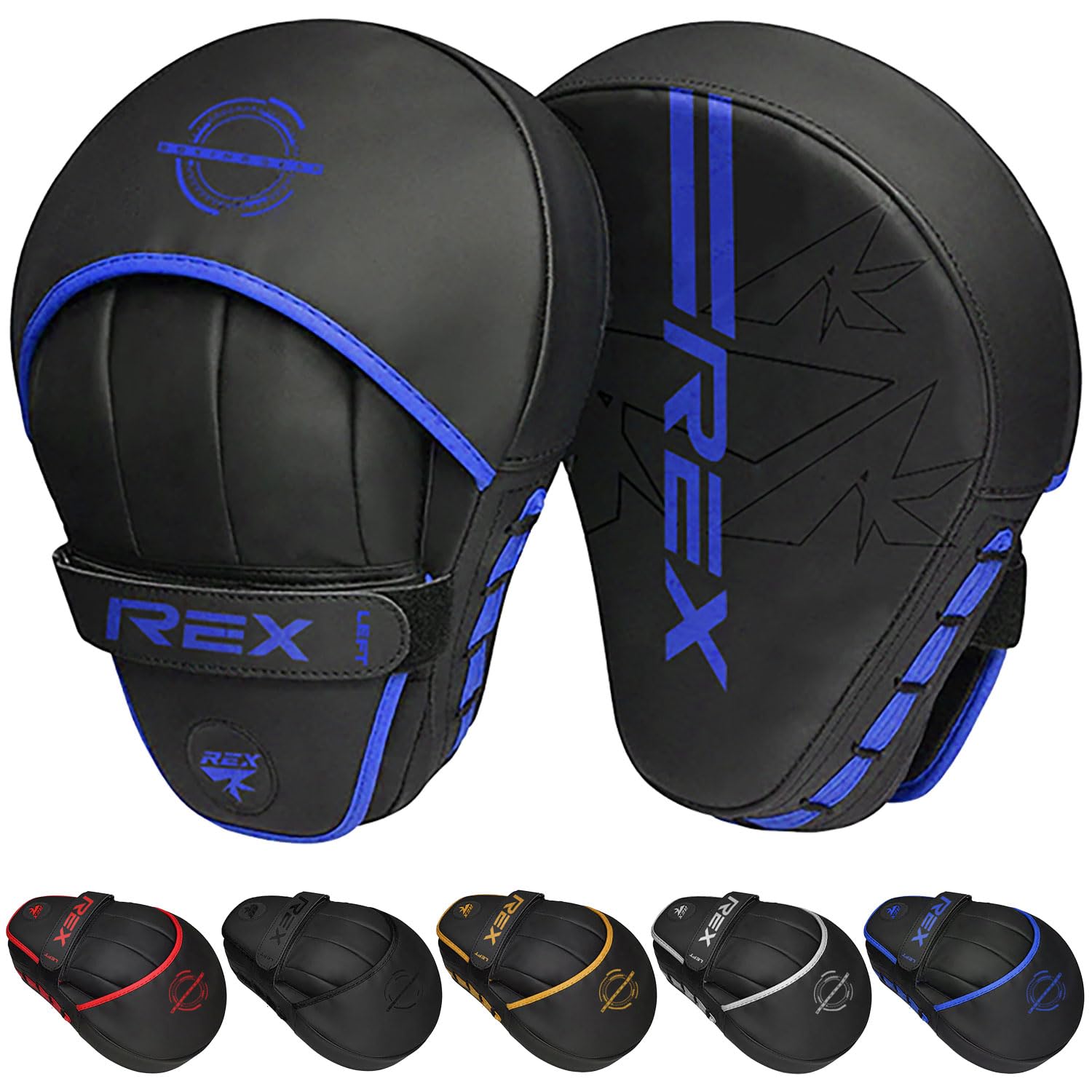 REX Punching Mitts for Men, Women, & Kids, PU Leather Focus Mitts for Martial Arts & Boxing Training, Curved Punch Mitts for Karate, Kickboxing, Muay Thai & Taekwondo
