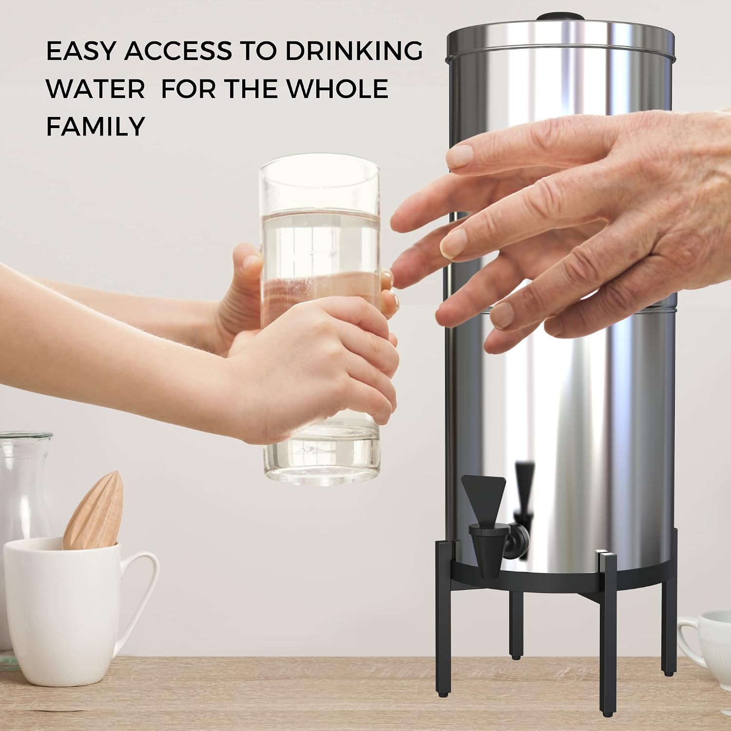 AUBURY Adjustable Water Filter Stand - 5.5" High Berkey Filter Compatible, Easy Fill Water Bottles, Pitchers, Glasses, Width and Feet Adjust to Fit Countertop Gravity Water Dispensers LOW