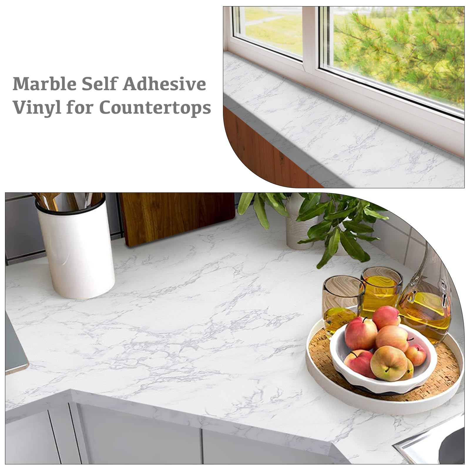 Hode Pellicole Mobili Adesiva Marmo 40x600cm Impermeabile PVC Autoadesivo per Mobili Bianco Applicazione per Armadi da Cucina Piani di Lavoro Pellicola Decorativa