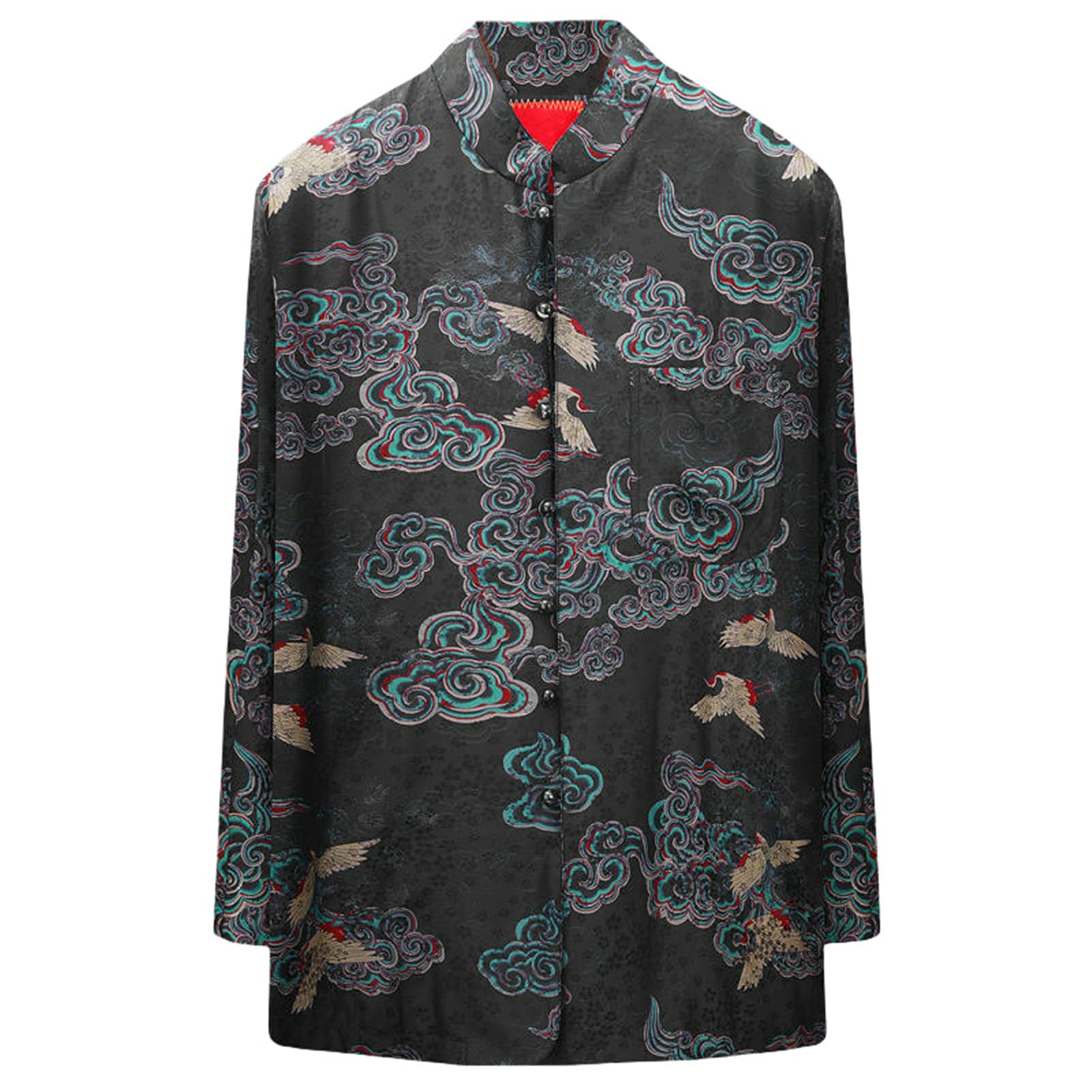 Uomo Primavera Autunno Stile cinese Seta Zen Tea Tang Tuta Manica Lunga Cappotto A14 XL